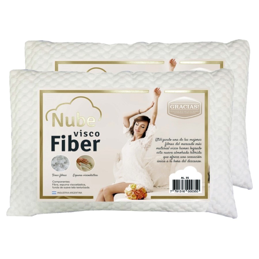 Pack 2 Almohadas Visco Nature Care 60X40 cm Firmeza Media - Núcleo de  Viscoelástica - Desenfundable - Color Beige